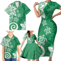 Polynesia Family Matching Short Sleeve Bodycon Dress and Hawaiian Shirt Green Tribal Turtle Floral Pattern LT05 - Polynesian Pride