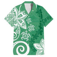 Polynesia Family Matching Short Sleeve Bodycon Dress and Hawaiian Shirt Green Tribal Turtle Floral Pattern LT05 Dad's Shirt - Short Sleeve Green - Polynesian Pride