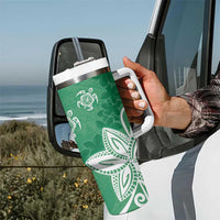 Polynesia Tumbler With Handle Green Tribal Turtle Floral Pattern
