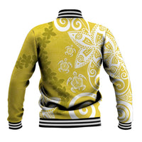 Polynesia Baseball Jacket Yellow Tribal Turtle Floral Pattern