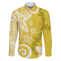 Polynesia Family Matching Mermaid Dress and Hawaiian Shirt Yellow Tribal Turtle Floral Pattern LT05 Dad's Shirt - Long Sleeve Yellow - Polynesian Pride