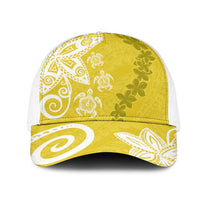Polynesia Mesh Trucker Cap Yellow Tribal Turtle Floral Pattern - Polynesian Pride