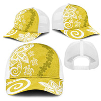 Polynesia Mesh Trucker Cap Yellow Tribal Turtle Floral Pattern - Polynesian Pride