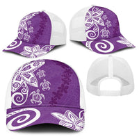 Polynesia Baseball Net Cap Purple Tribal Turtle Floral Pattern - Polynesian Pride