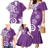 Polynesia Family Matching Mermaid Dress and Hawaiian Shirt Purple Tribal Turtle Floral Pattern LT05 - Polynesian Pride