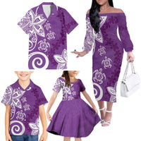 Polynesia Family Matching Off The Shoulder Long Sleeve Dress and Hawaiian Shirt Purple Tribal Turtle Floral Pattern LT05 - Polynesian Pride