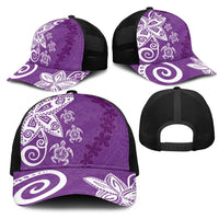 Polynesia Mesh Trucker Cap Purple Tribal Turtle Floral Pattern - Polynesian Pride