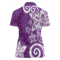 Polynesia Women Polo Shirt Purple Tribal Turtle Floral Pattern
