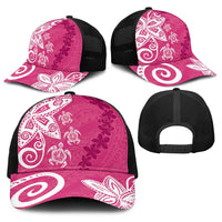 Polynesia Baseball Net Cap Pink Tribal Turtle Floral Pattern - Polynesian Pride