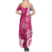 Polynesia Summer Maxi Dress Pink Tribal Turtle Floral Pattern