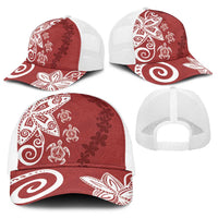 Polynesia Baseball Net Cap Red Tribal Turtle Floral Pattern - Polynesian Pride