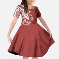 Polynesia Family Matching Long Sleeve Bodycon Dress and Hawaiian Shirt Red Tribal Turtle Floral Pattern LT05 Daughter's Dress Red - Polynesian Pride