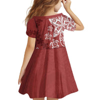 Polynesia Family Matching Off The Shoulder Long Sleeve Dress and Hawaiian Shirt Red Tribal Turtle Floral Pattern LT05 - Polynesian Pride