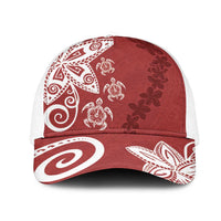 Polynesia Mesh Trucker Cap Red Tribal Turtle Floral Pattern - Polynesian Pride