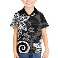 Polynesia Family Matching Off The Shoulder Long Sleeve Dress and Hawaiian Shirt Black Tribal Turtle Floral Pattern LT05 Son's Shirt Black - Polynesian Pride