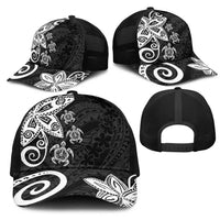 Polynesia Mesh Trucker Cap Black Tribal Turtle Floral Pattern - Polynesian Pride