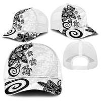 Polynesia Baseball Net Cap White Tribal Turtle Floral Pattern - Polynesian Pride