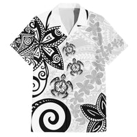 Polynesia Family Matching Off The Shoulder Long Sleeve Dress and Hawaiian Shirt White Tribal Turtle Floral Pattern LT05 Dad's Shirt - Short Sleeve White - Polynesian Pride