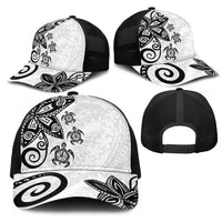 Polynesia Mesh Trucker Cap White Tribal Turtle Floral Pattern - Polynesian Pride