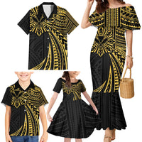 Hawaii And Philippines Family Matching Mermaid Dress and Hawaiian Shirt Kanaka Maoli With Tribal Sun Together Gold LT05 - Polynesian Pride