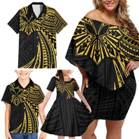 Hawaii And Philippines Family Matching Off Shoulder Short Dress and Hawaiian Shirt Kanaka Maoli With Tribal Sun Together Gold LT05 - Polynesian Pride