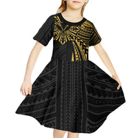 Hawaii And Philippines Kid Short Sleeve Dress Kanaka Maoli With Tribal Sun Together Gold LT05 - Polynesian Pride