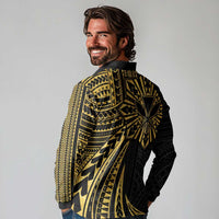 Hawaii And Philippines Long Sleeve Polo Shirt Kanaka Maoli With Tribal Sun Together Gold LT05 - Polynesian Pride