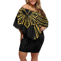 Hawaii And Philippines Off Shoulder Short Dress Kanaka Maoli With Tribal Sun Together Gold LT05 Women Gold - Polynesian Pride