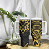 Hawaii And Philippines Tumbler With Handle Kanaka Maoli With Tribal Sun Together Gold LT05 - Polynesian Pride