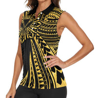Hawaii And Philippines Women Sleeveless Polo Shirt Kanaka Maoli With Tribal Sun Together Gold LT05 - Polynesian Pride