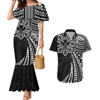 Hawaii And Philippines Couples Matching Mermaid Dress and Hawaiian Shirt Kanaka Maoli With Tribal Sun Together Black LT05 Black - Polynesian Pride