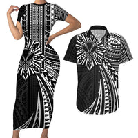 Hawaii And Philippines Couples Matching Short Sleeve Bodycon Dress and Hawaiian Shirt Kanaka Maoli With Tribal Sun Together Black LT05 Black - Polynesian Pride
