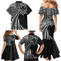 Hawaii And Philippines Family Matching Mermaid Dress and Hawaiian Shirt Kanaka Maoli With Tribal Sun Together Black LT05 - Polynesian Pride
