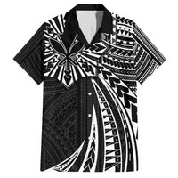 Hawaii And Philippines Family Matching Off The Shoulder Long Sleeve Dress and Hawaiian Shirt Kanaka Maoli With Tribal Sun Together Black LT05 Dad's Shirt - Short Sleeve Black - Polynesian Pride