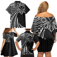 Hawaii And Philippines Family Matching Off Shoulder Short Dress and Hawaiian Shirt Kanaka Maoli With Tribal Sun Together Black LT05 - Polynesian Pride