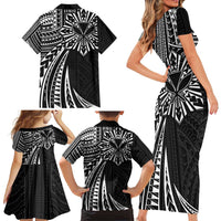 Hawaii And Philippines Family Matching Short Sleeve Bodycon Dress and Hawaiian Shirt Kanaka Maoli With Tribal Sun Together Black LT05 - Polynesian Pride