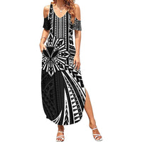 Hawaii And Philippines Family Matching Summer Maxi Dress and Hawaiian Shirt Kanaka Maoli With Tribal Sun Together Black LT05 Mom's Dress Black - Polynesian Pride