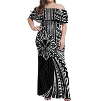 Hawaii And Philippines Off Shoulder Maxi Dress Kanaka Maoli With Tribal Sun Together Black LT05 Women Black - Polynesian Pride