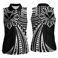 Hawaii And Philippines Women Sleeveless Polo Shirt Kanaka Maoli With Tribal Sun Together Black LT05 - Polynesian Pride
