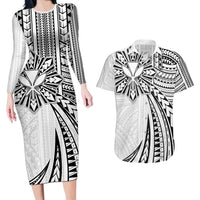 Hawaii And Philippines Couples Matching Long Sleeve Bodycon Dress and Hawaiian Shirt Kanaka Maoli With Tribal Sun Together White LT05 White - Polynesian Pride