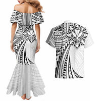 Hawaii And Philippines Couples Matching Mermaid Dress and Hawaiian Shirt Kanaka Maoli With Tribal Sun Together White LT05 - Polynesian Pride