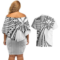 Hawaii And Philippines Couples Matching Off Shoulder Short Dress and Hawaiian Shirt Kanaka Maoli With Tribal Sun Together White LT05 - Polynesian Pride