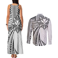 Hawaii And Philippines Couples Matching Tank Maxi Dress and Long Sleeve Button Shirt Kanaka Maoli With Tribal Sun Together White LT05 - Polynesian Pride