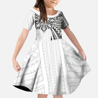 Hawaii And Philippines Family Matching Long Sleeve Bodycon Dress and Hawaiian Shirt Kanaka Maoli With Tribal Sun Together White LT05 Daughter's Dress White - Polynesian Pride