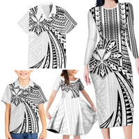 Hawaii And Philippines Family Matching Long Sleeve Bodycon Dress and Hawaiian Shirt Kanaka Maoli With Tribal Sun Together White LT05 - Polynesian Pride