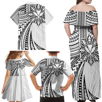 Hawaii And Philippines Family Matching Off Shoulder Maxi Dress and Hawaiian Shirt Kanaka Maoli With Tribal Sun Together White LT05 - Polynesian Pride