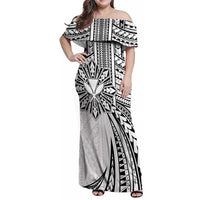 Hawaii And Philippines Family Matching Off Shoulder Maxi Dress and Hawaiian Shirt Kanaka Maoli With Tribal Sun Together White LT05 Mom's Dress White - Polynesian Pride