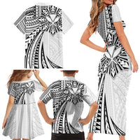 Hawaii And Philippines Family Matching Short Sleeve Bodycon Dress and Hawaiian Shirt Kanaka Maoli With Tribal Sun Together White LT05 - Polynesian Pride