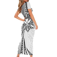 Hawaii And Philippines Family Matching Short Sleeve Bodycon Dress and Hawaiian Shirt Kanaka Maoli With Tribal Sun Together White LT05 - Polynesian Pride