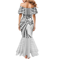Hawaii And Philippines Mermaid Dress Kanaka Maoli With Tribal Sun Together White LT05 - Polynesian Pride